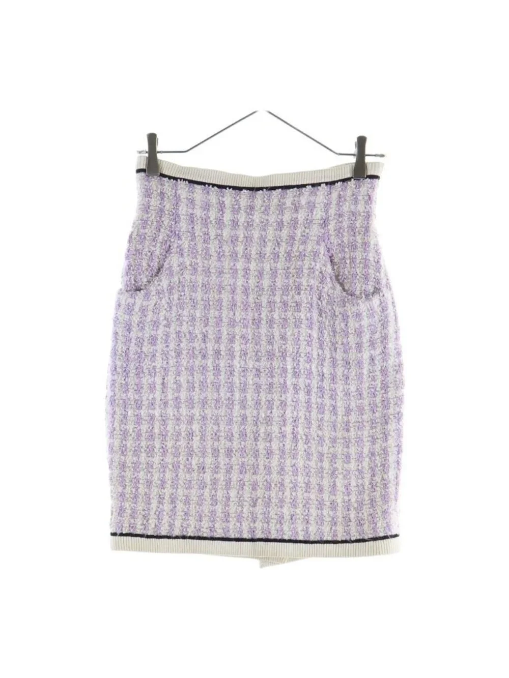 Chanel Boutique Vintage Tweed Jacket Skirt Short Set Coat CC Logo Button Purple
